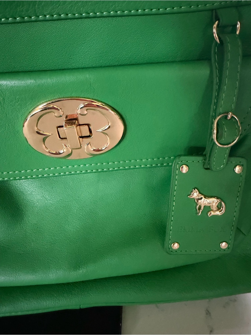 Emma Fox Green Leather Backpack with Gold Hardware - Picture 3 of 9